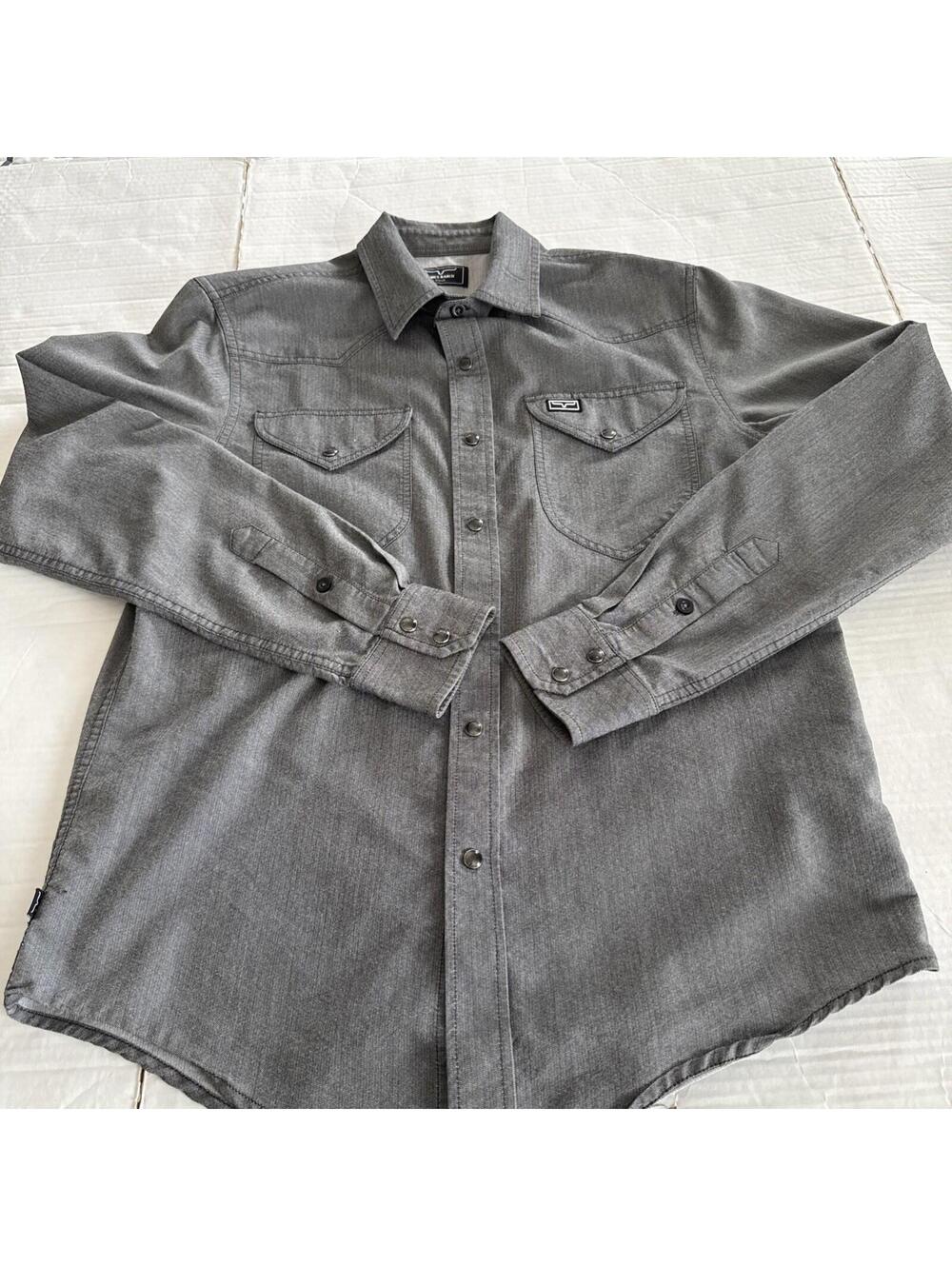 KIMES RANCH - Gray Long Sleeve Snap Button Western Shirt w/ Pockets - Mens Small - Picture 4 of 8